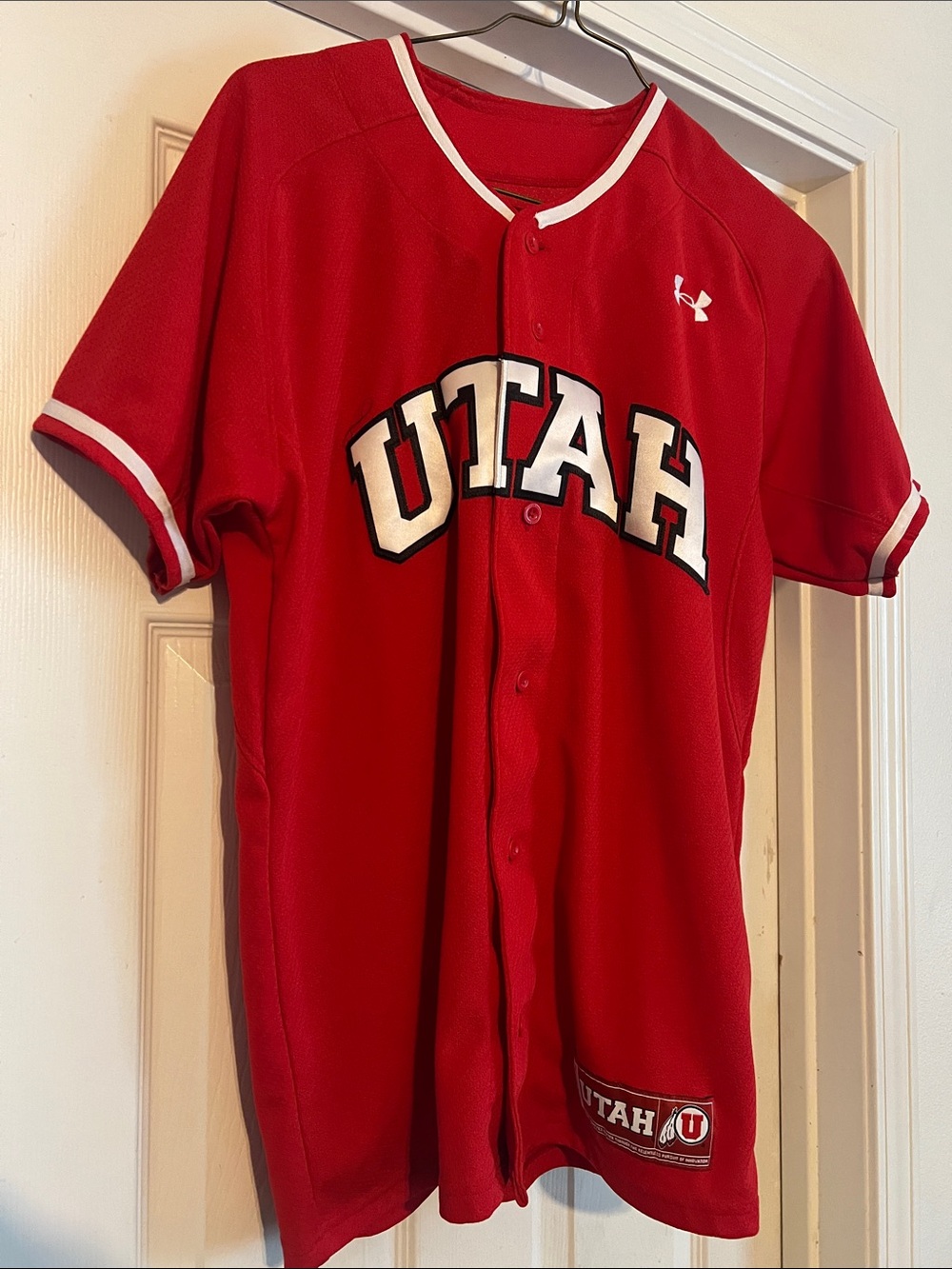 Utah Under Armour Red Baseball Jersey with White Trim